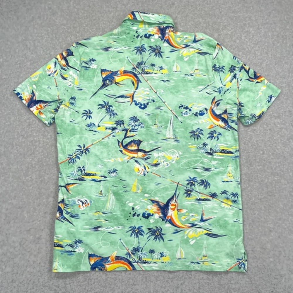 Polo Ralph Lauren Shirt Mens Medium Green Marlin Tropical‎ Fishing Short Sleeve - Picture 3 of 12